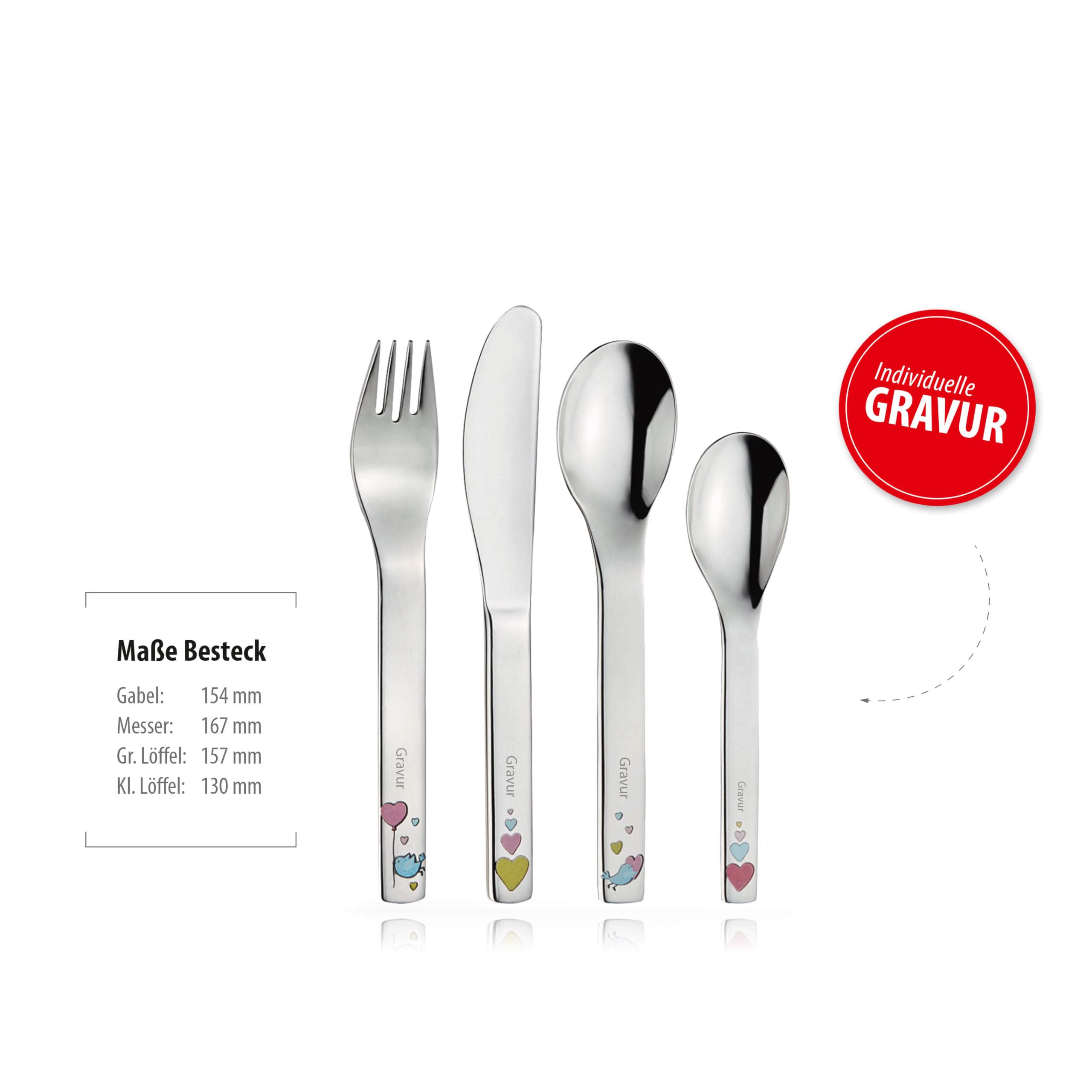 Kindergeschirr Set mit Namensgravur Puresigns - Cora - Vogel, Herzen - 7-teilig eigener Gravur/Namen auf Besteck (Gravur möglich)