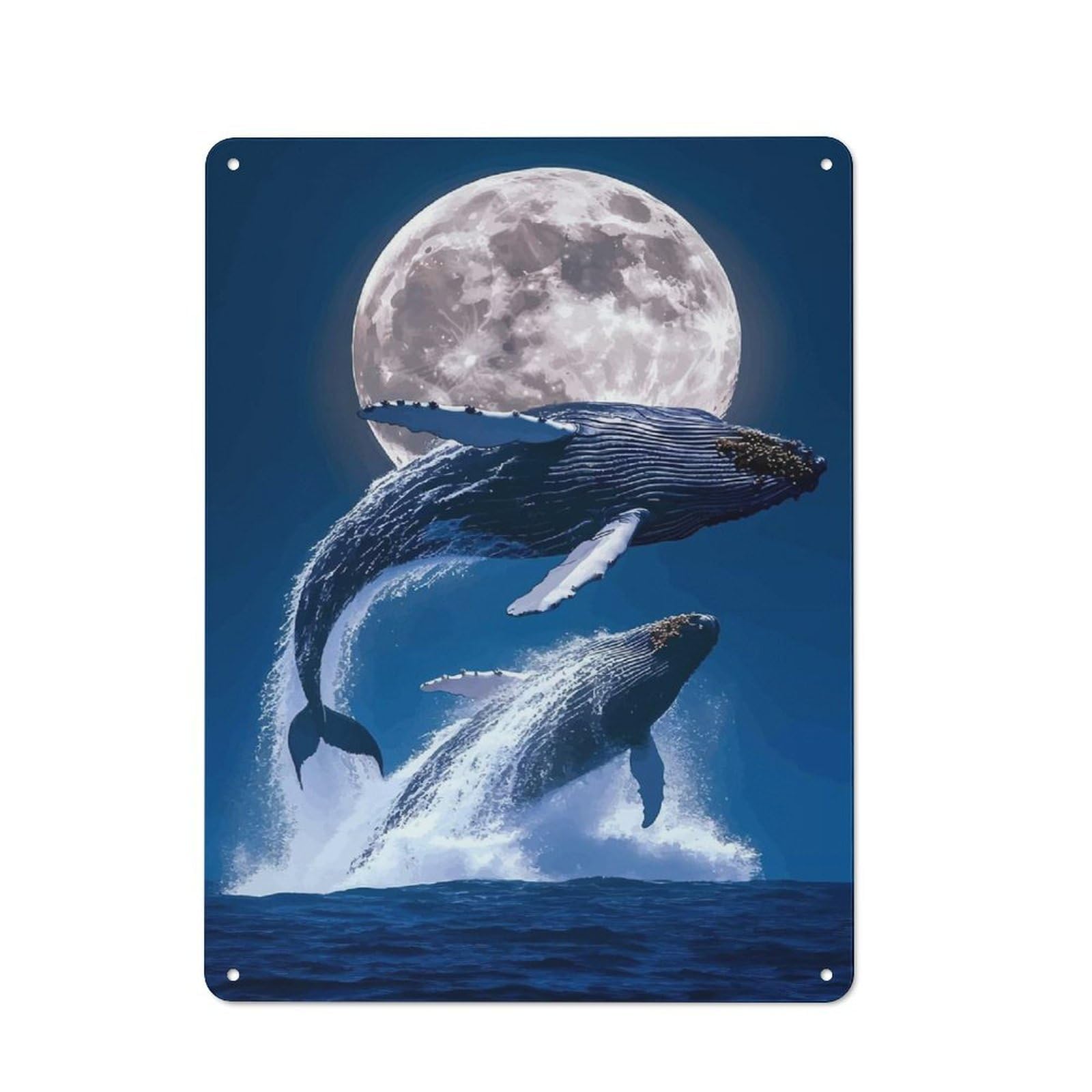 Junmoney Whales Breaching Under The Moonlight Tin Sign 40X30cm With For Garage Wall, Retro Decor, For Kitchen, Dining Room And Home Bar Wall Decor