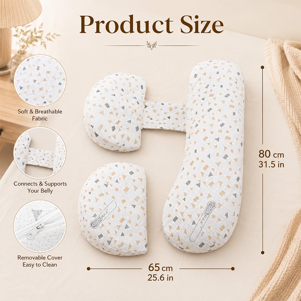 Almohada Embarazada Ajustable, 80 * 65cm Cojin Embarazada de Espuma Viscoelástica, Almohadas de Maternidad para Dormir de Lado, Almohada de Embarazo, Ligera y Portátil