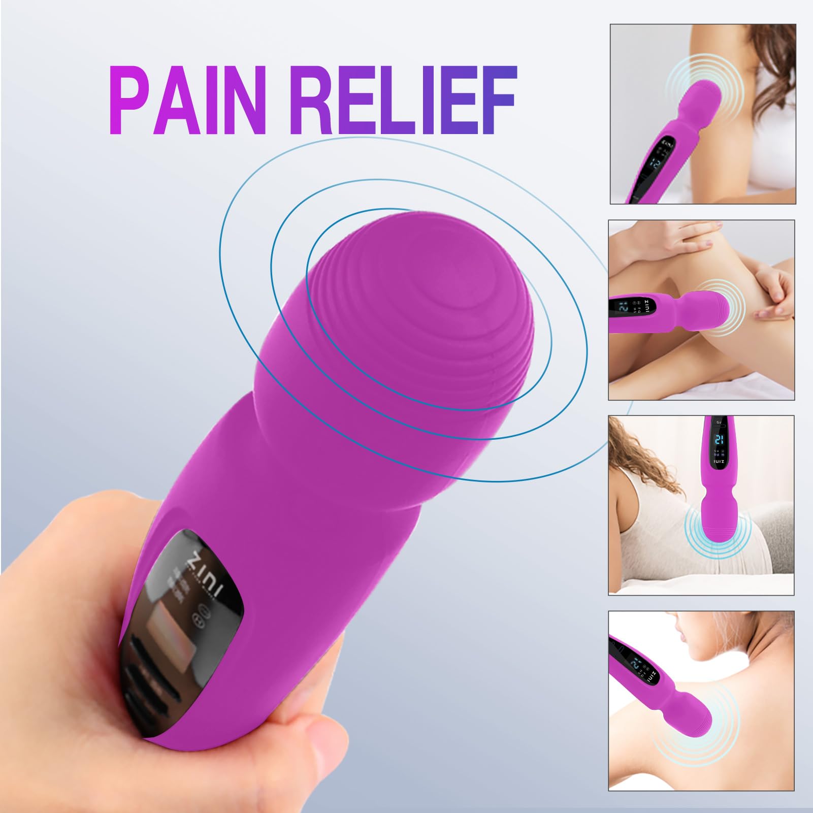 Massaggiatore senza fili con display LCD, massaggiatore personale per dolore Relif, potente bacchetta massaggiante vibrante 12, nero, viola