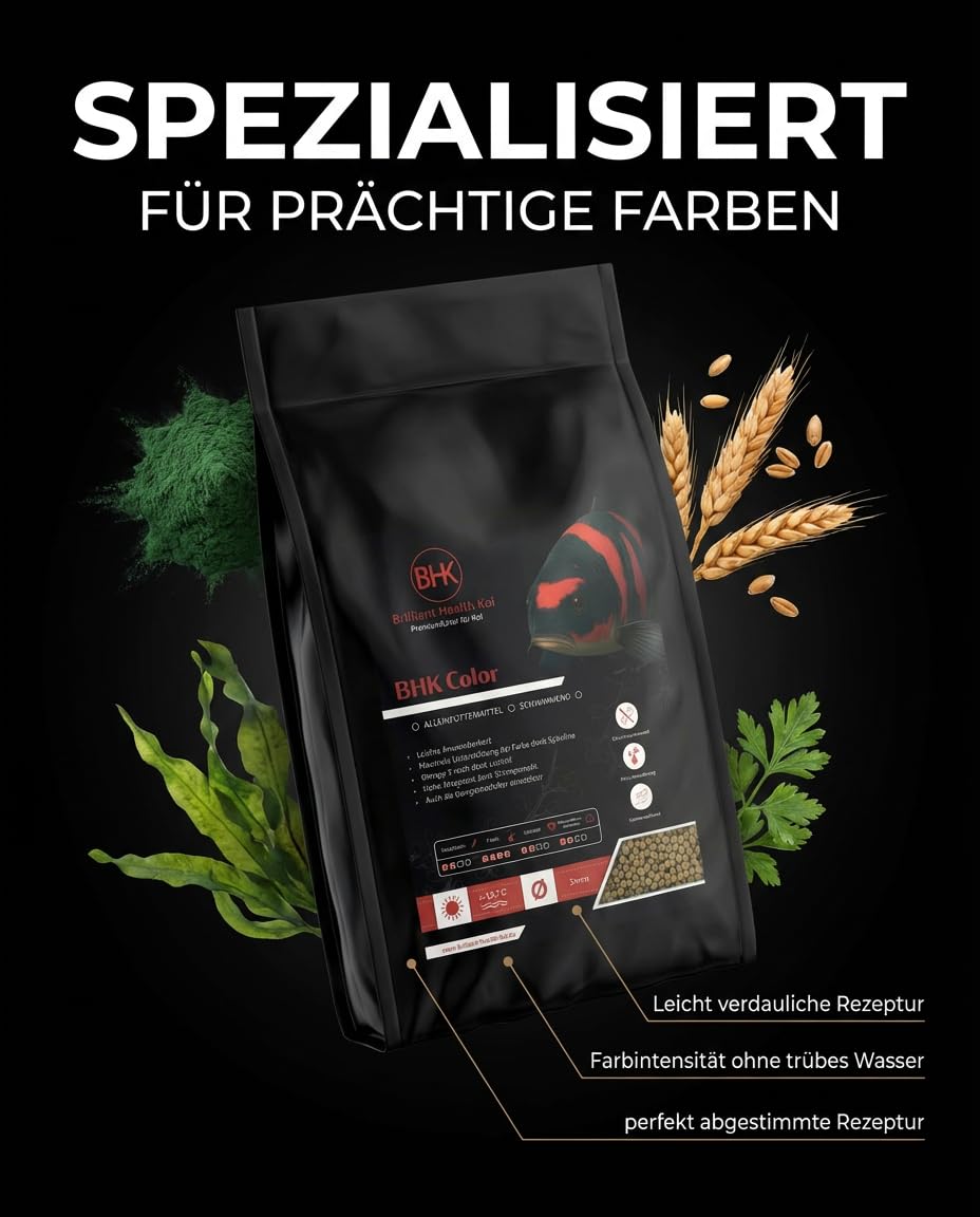 Nourriture pour carpes koï Color 1,2 kg - Granulés flottants 3 mm - Avec spiruline et huile de saumon