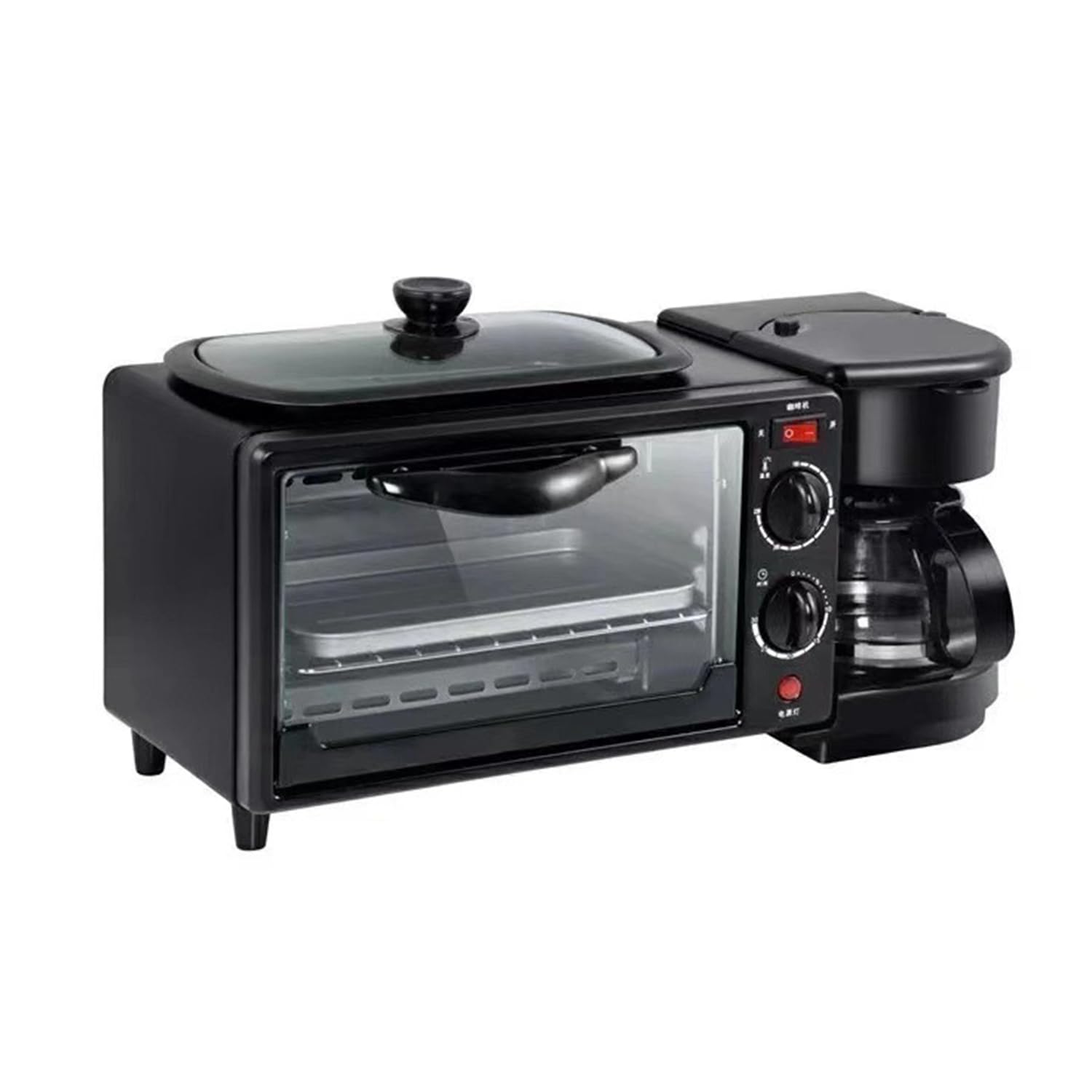 Multifunktions-Frühstückszubereiter 3-in-1, Elektrisch – Bratpfanne, Mini-Ofen & Kaffeemaschine, Antihaft, 30-Minuten-Timer, 100–230°C, Ideal für Kuchen, Sandwiches, Steaks & Frühstück