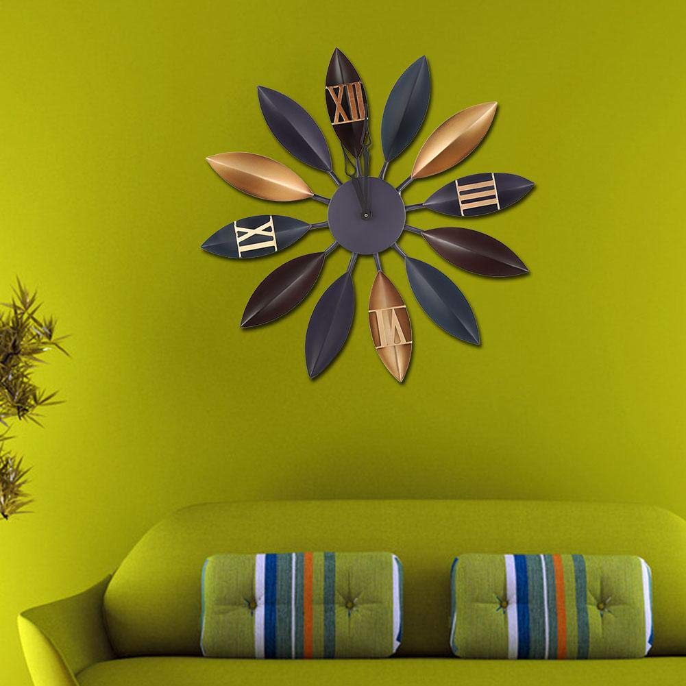 Horloge murale en métal Wakects feuille silencieuse pour salon
