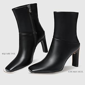 HEELED ANKLE BOOTS アンクルブーツ Amazon.com | Uacllcau Ankle Boots for Women Square Toe High