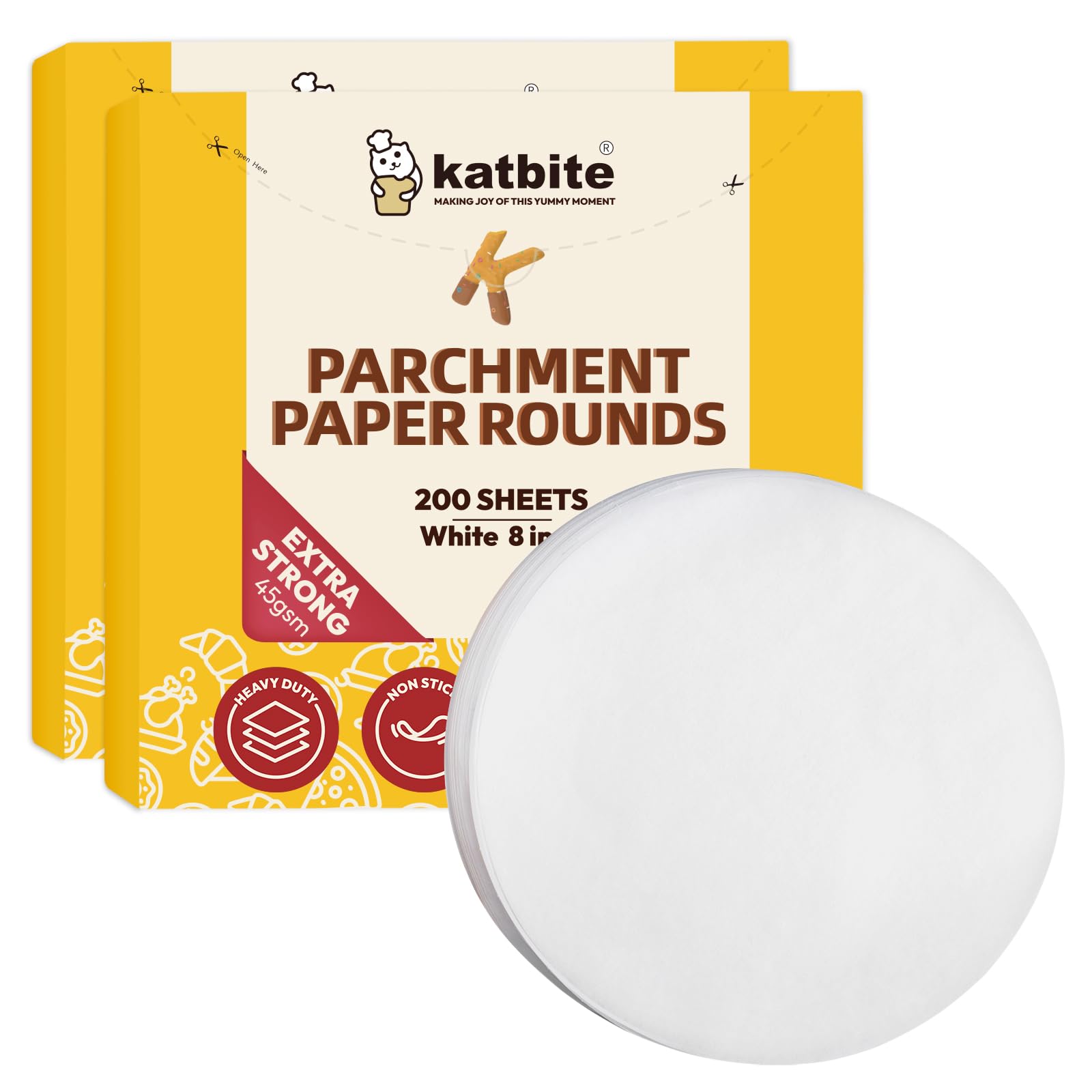 Katbite Parchment Rounds - 500, 8 Inch, 4â€Â5â€Â6â€Â9â€Â10â€Â12†Parchment Paper Rounds Available, Uses for Cake Baking, Air Fryer Liners