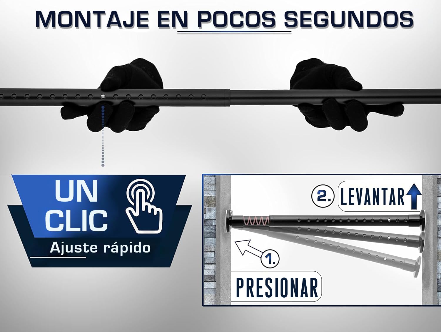 MEISENBERG Barra de cortina sin taladrar, 210-260 cm, diámetro de 32 mm, negro mate, barra de sujeción resistente, extensible y telescópica. Para tus cortinas, balcones y como pared divisoria