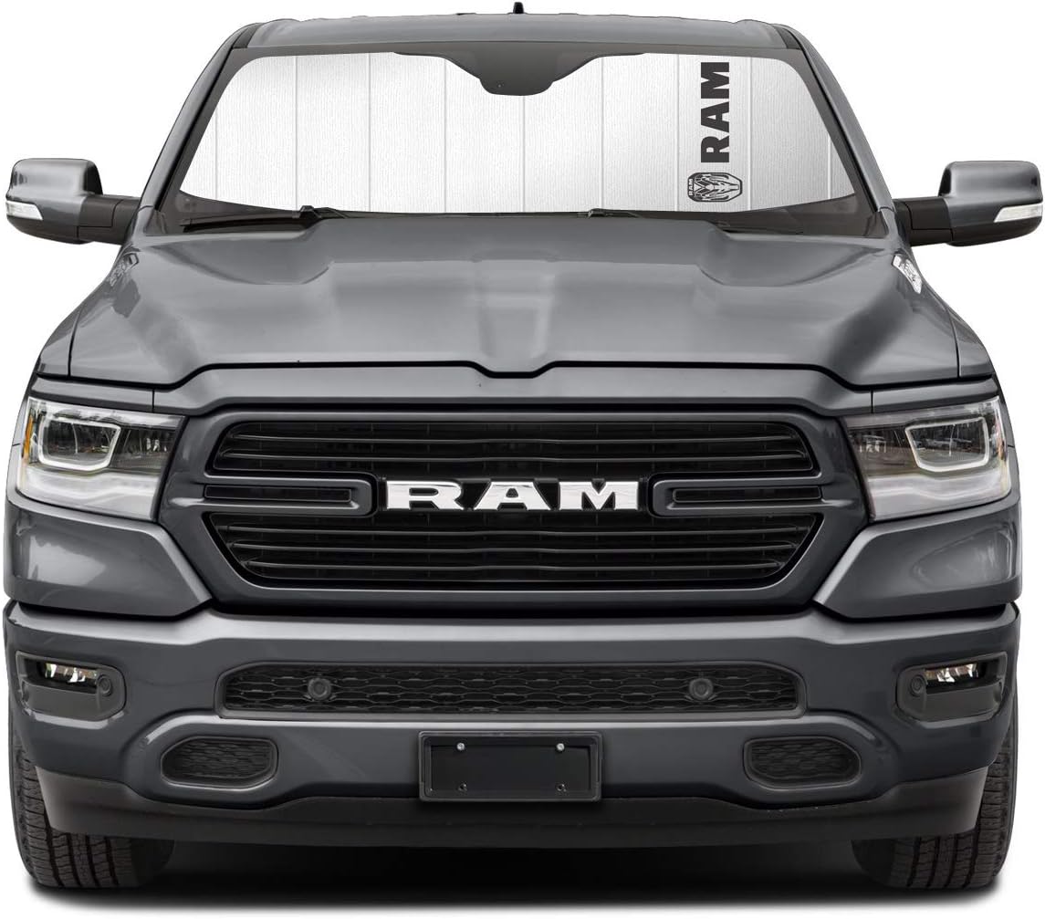 iPick Image for RAM 2019 up Universal Fit Enforced Stand-Up Auto Windshield Sun Shade at Jumbo Size 59"x 30"