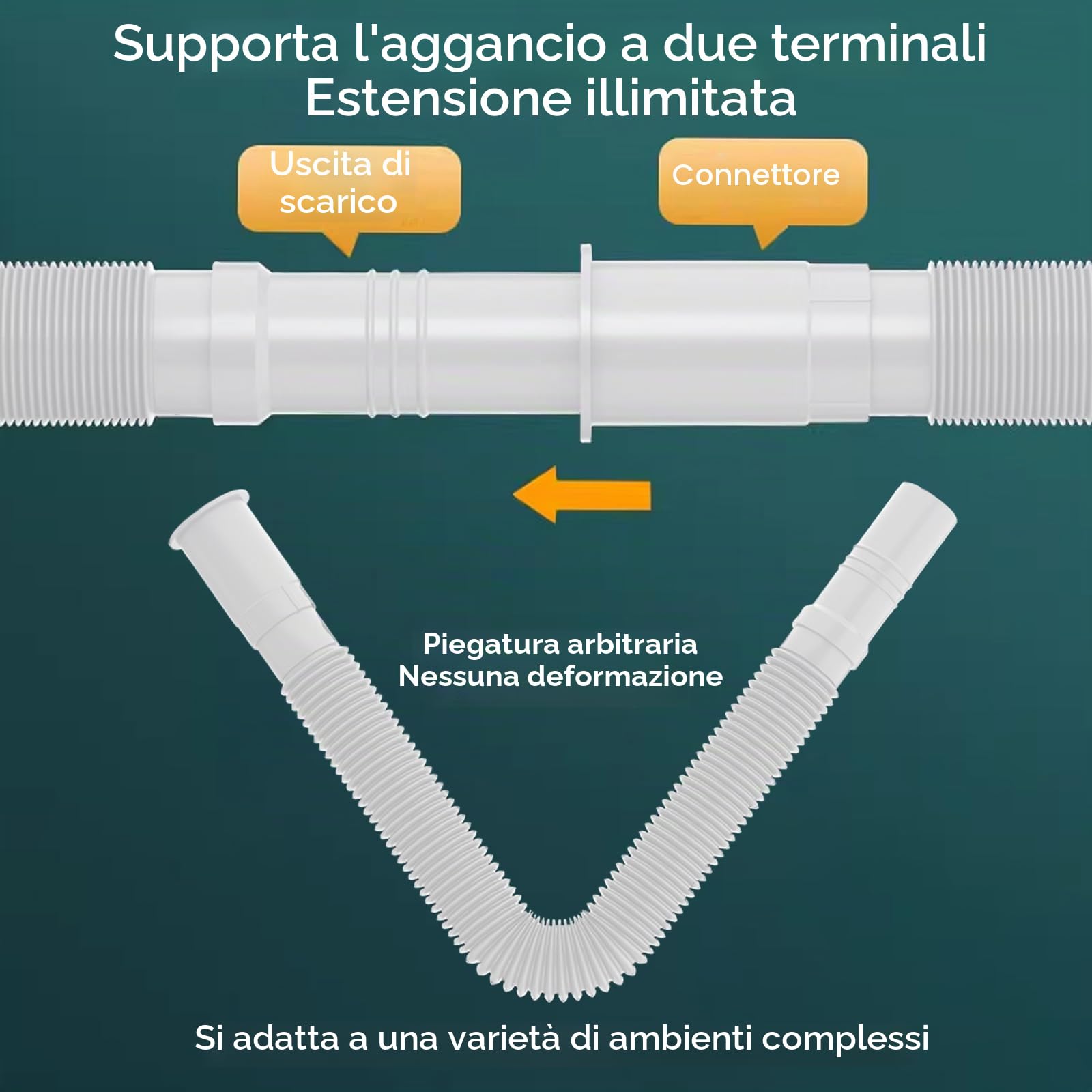 Tubo di scarico ad angolo da 1-1/4 di pollice semplice, flessibile ed espandibile, tubo di prolunga universale in plastica angolare semplice per cucina, bagno, lavandino, fogna, lavandino,