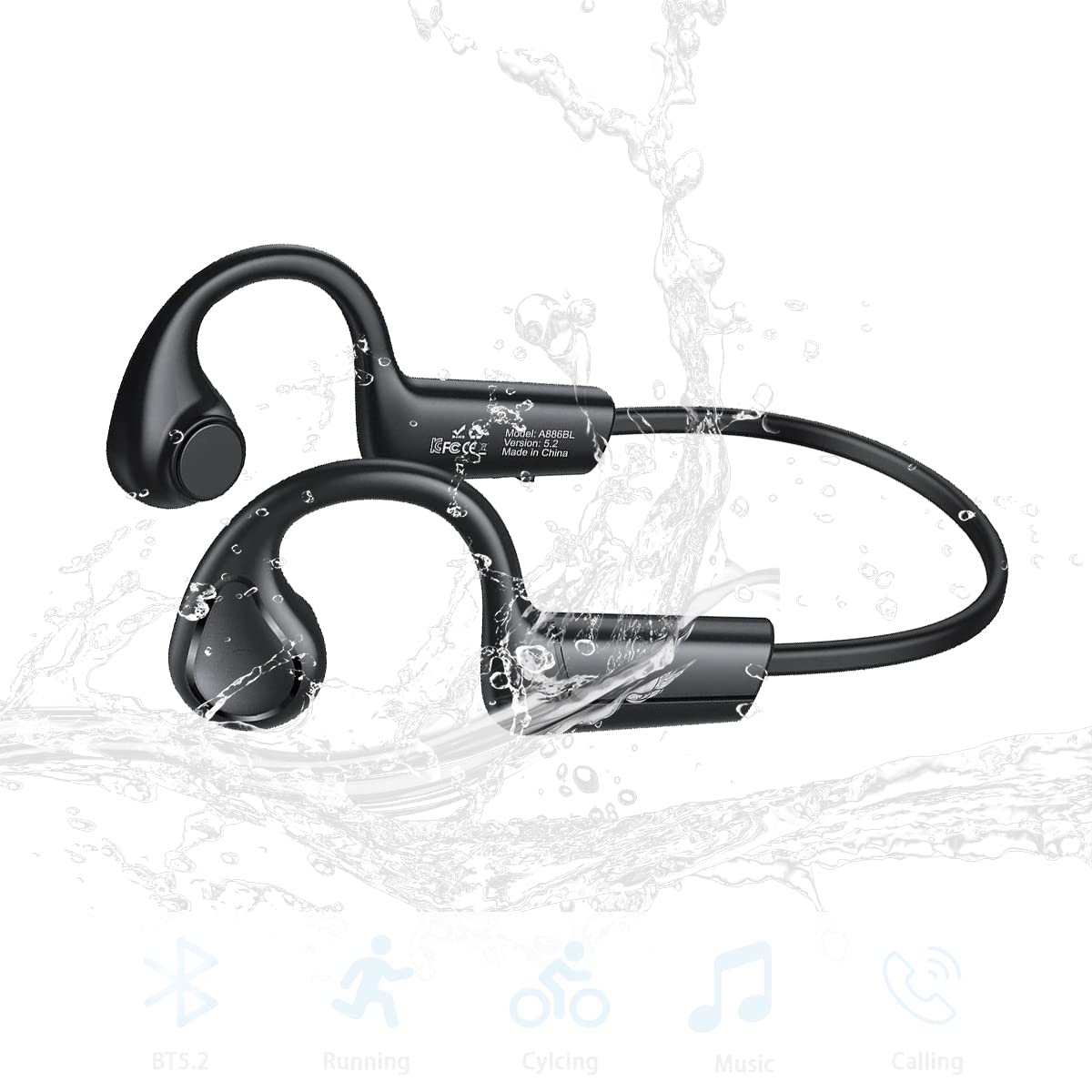 Bluetooth headsets Open-Ear Bone Conduction Headphones HiFi premium audio 7h music & calls, Bluetooth 5.2 Waterproof IPX6 Wireless headsets with Mic for Work Out, Running, Hiking, Bicycling, Driving