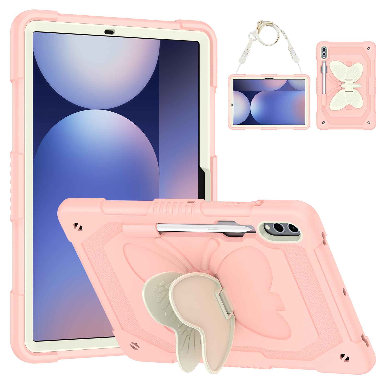 Coque Samsung Galaxy Tab S8 Plus et S7 FE avec support papillon rose - 8