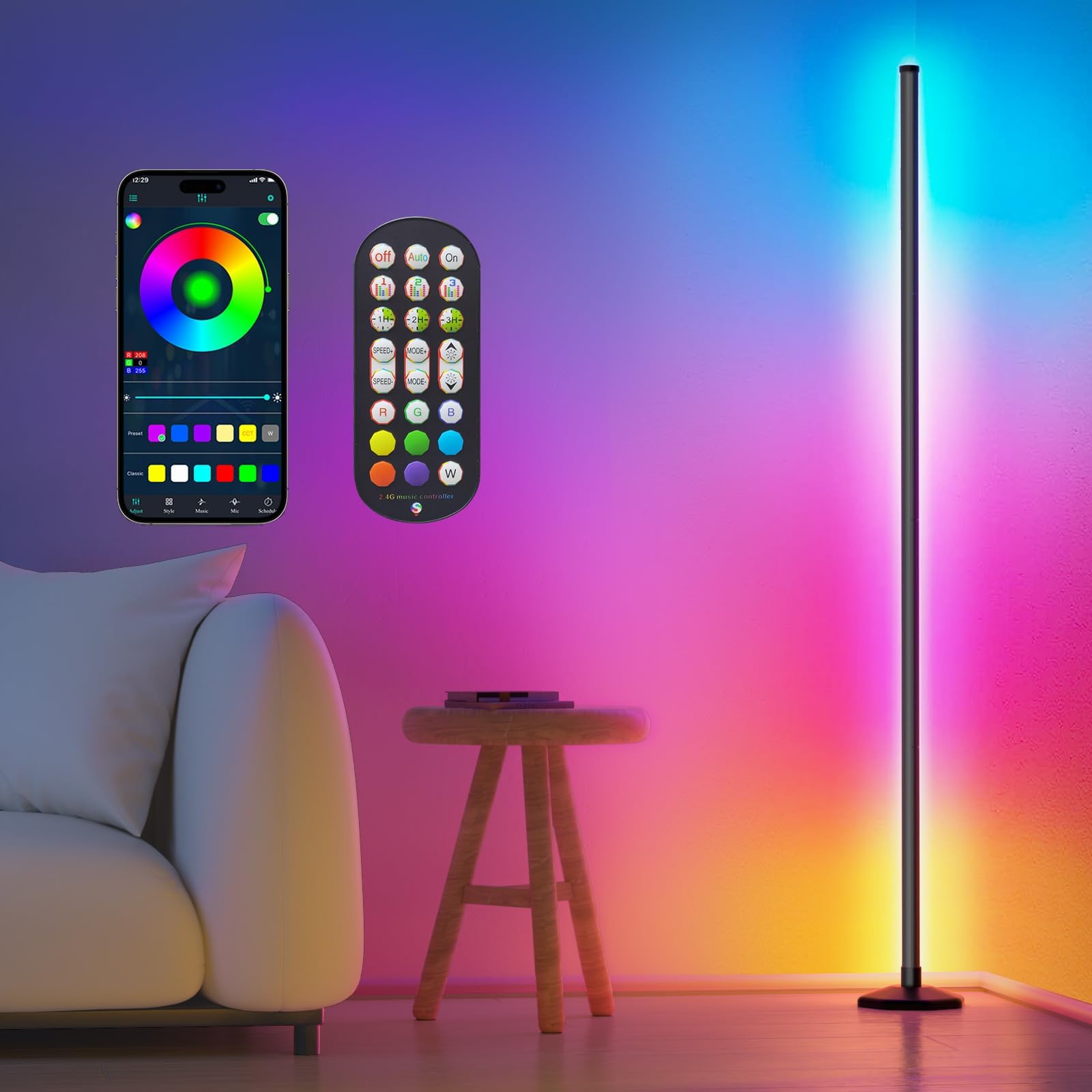 Buyya LED RGB Corner Floor Lamp, 50 Inch Upgrade RGB Corner Lights 16