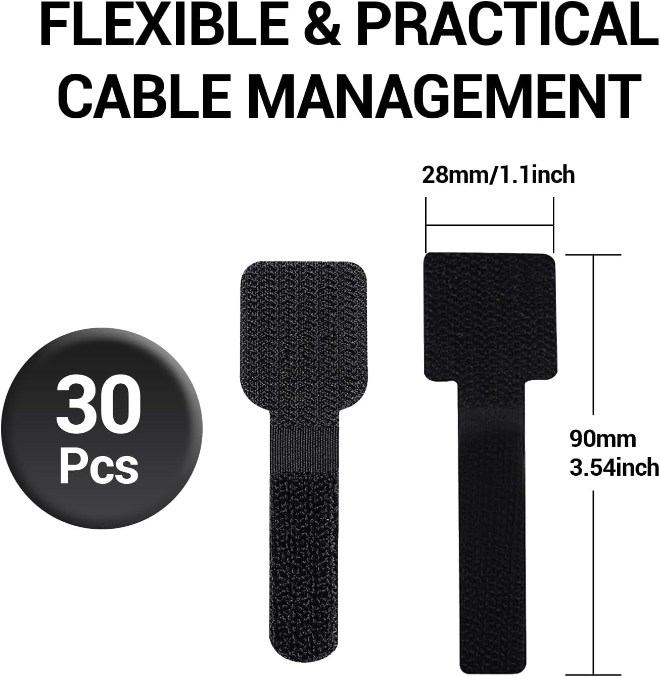 30 Pcs Loop Cable Ties and Heavy-Duty Self Adhesive Hook, Adjustable & Reusable Cable Management Straps for Under Desk, Household & Office Essentials, Multi-Purpose Cord Organizer Clips