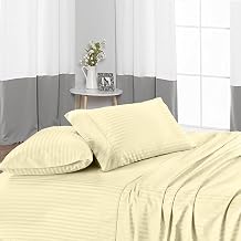 Niimo 6 Piece Sheet Set Egyptian Cotton 800 Thread Count Sateen Weave for Soft & Silky Feel - 15" Inch Deep Pocket - King Size, Ivory Stripe