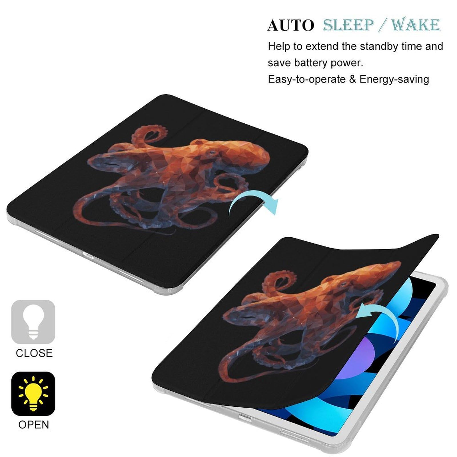 Dreifach faltbare Tablet-Hülle mit geometrischem Oktopus