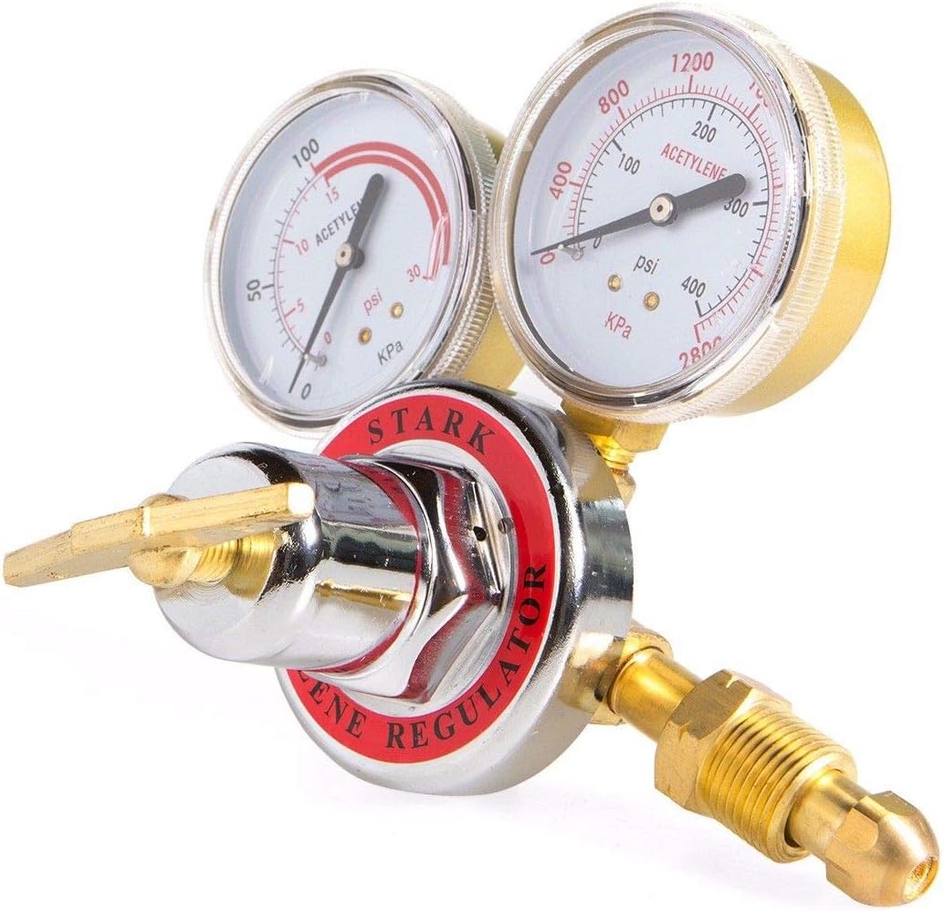Stark Welding Gas Welder Acetylene Regulator Compatible with Torch Cutting Kits CGA 510 (0-400 PSI/Outlet 0-30 PSI) - - 