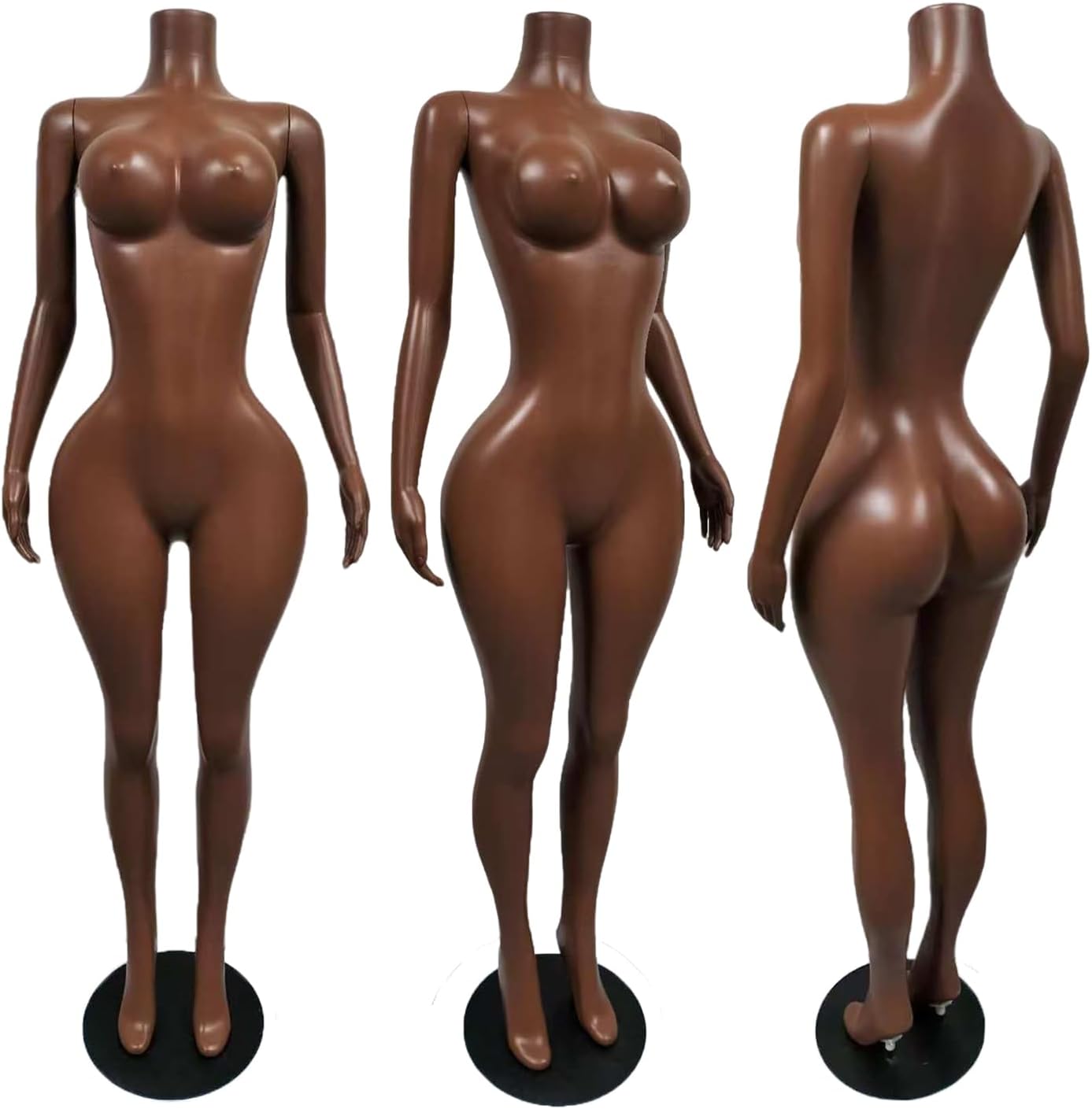 Plus Size Curvy Female Mannequin Torso BBL Style, Big Bust,Full Hips, Headless Body with Sturdy Metal Base for Fashion, Swimwear,Lingerie Display,Dark Brown(BP02C)
