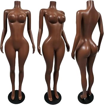 Plus Size Curvy Female Mannequin Torso BBL Style, Big Bust,Full Hips, Headless Body with Sturdy Metal Base for Fashion, Swimwear,Lingerie Display,Dark BrownBP02C