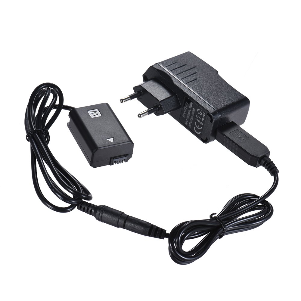 Andoer NP-FW50 atrapa baterii + kabel zasilający USB 5 V 2 A z zapasowym gniazdem zasilającym do AC-PW20 do Sony NEX-3/5/6/7 serii A33, A37, A35, A7, A7, A7II, A6000, A6300