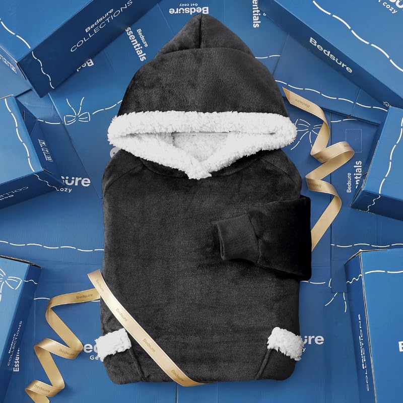 Image of Bedsure Wearable Blanket Hoodie, Cozy Long Hooded Blanket Sweatshirt as Mothers Day Hoodie Gifts for Mom Women, Small, Charcoal