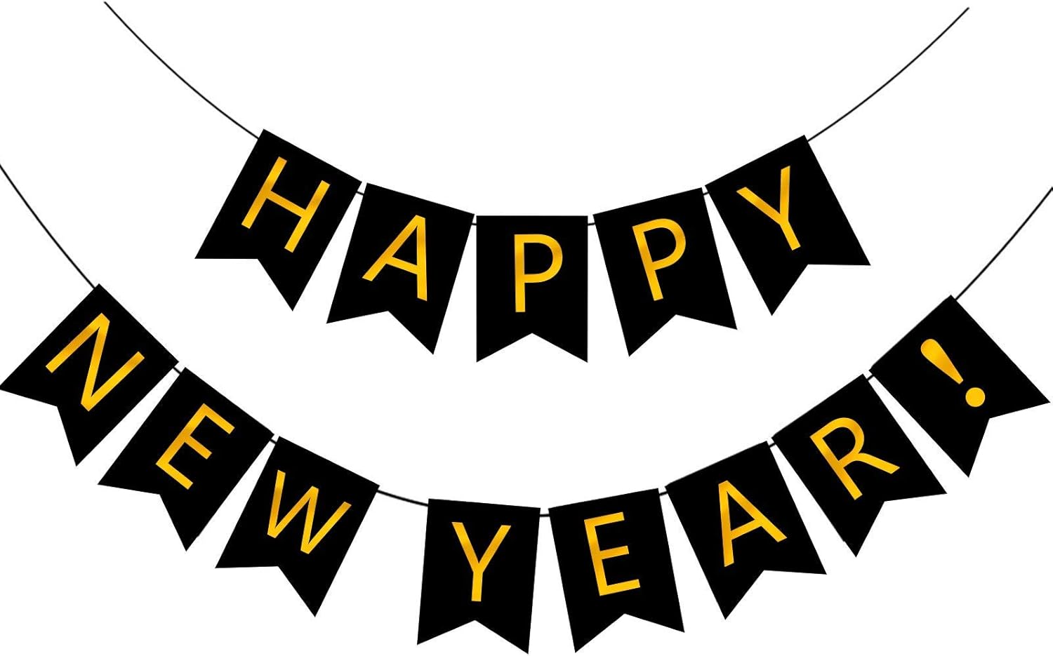Happy New Year Banner Black Bunting with Gold Alphabet