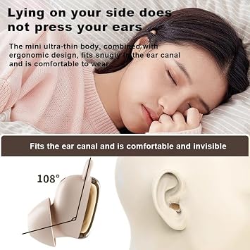 Mini Sleep Earbuds for Side Sleepers, Ultra Lightweight Wireless Bluetooth Earphones, Noise Masking for Deep Sleep, Comfortable Invisible Open Ear Design (Beige)