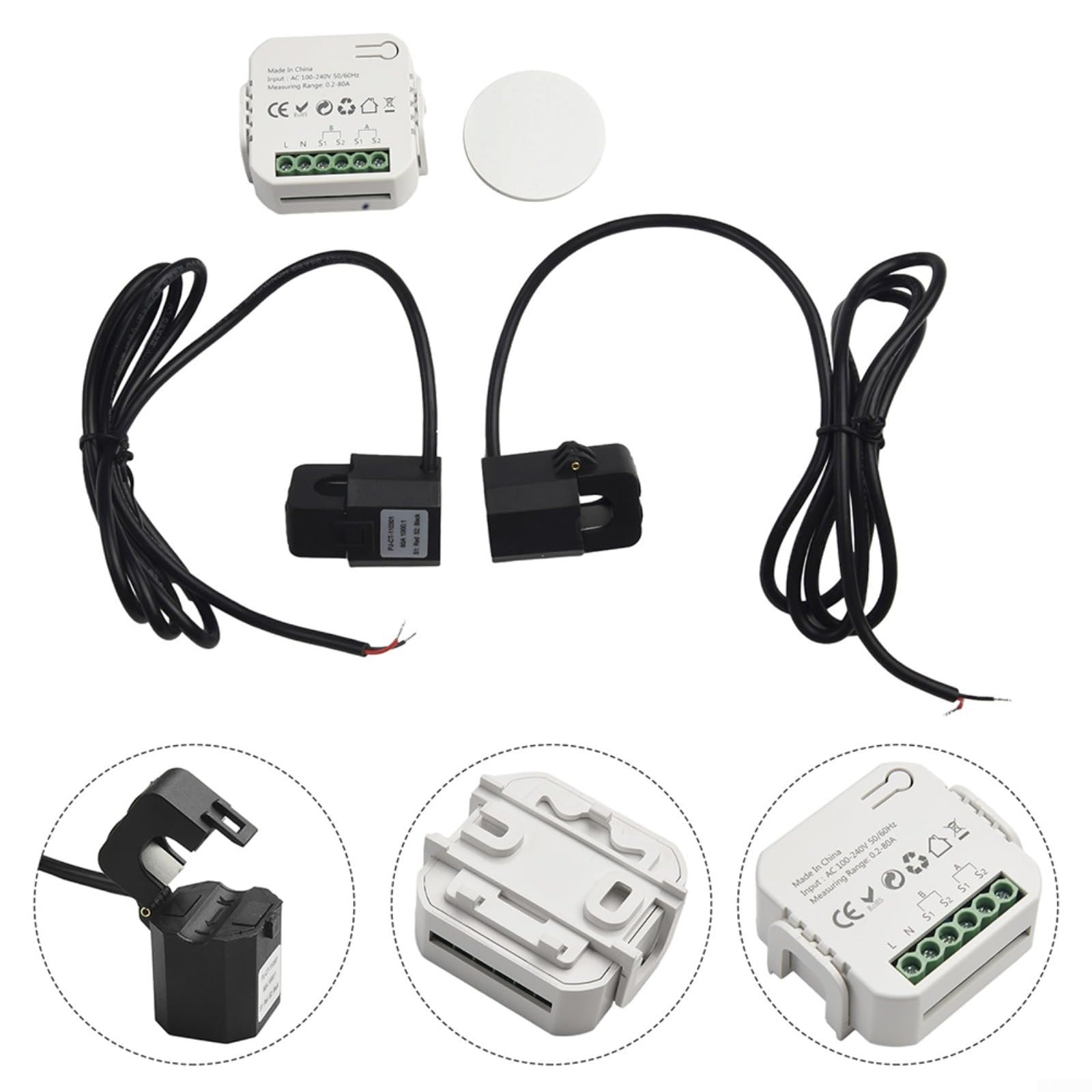 Para medidor de energía inteligente Zigbee, para medidor de energía TUYA 80A de 2 canales bidireccionales, monitor de electricidad con 2 abrazaderas para potencia en tiempo real, medición de voltaje