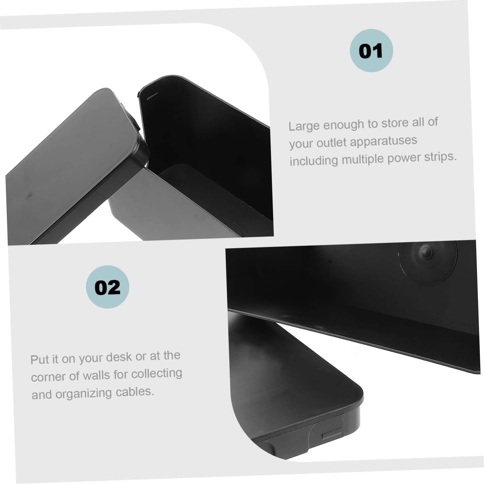 UPKOCH 2pezzi Organizer Per Cavi Plastica Con Coperchio Scatola Per Strisce Alimentazione Per Scrivania Tv e Computer Piccola Nero