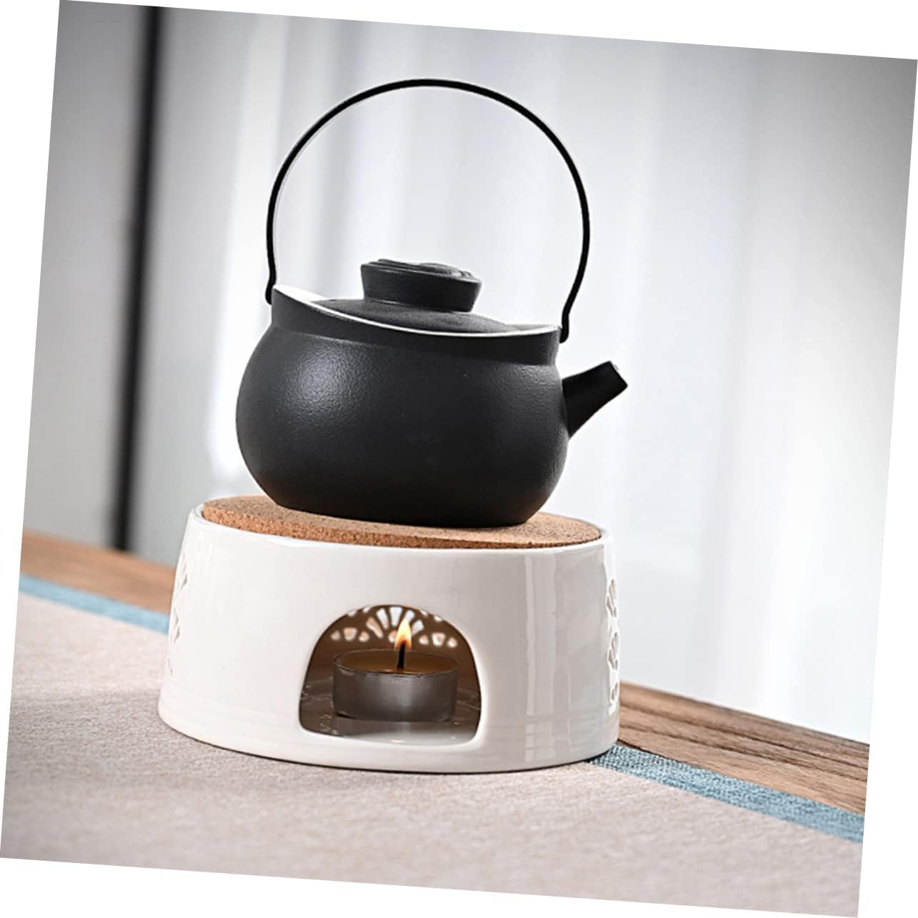 Tea Warmer,1Pc Ceramic Teapot Warmer Style Teapot Heating Base Elegant Candle Holder for Tea Stove for Home Decor and Tea Lovers