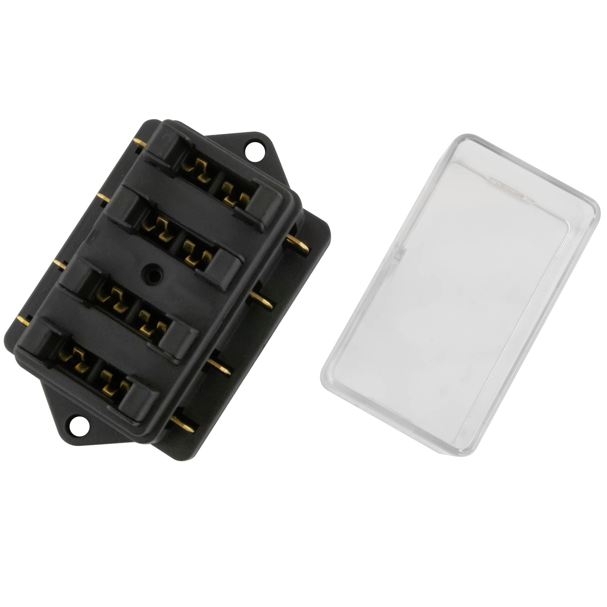 4-voudige Autozekeringhouder 12V – Waterdichte Zekeringkast Met 10 Zekeringen (5A-25A) Voor Auto, Boot & Camper