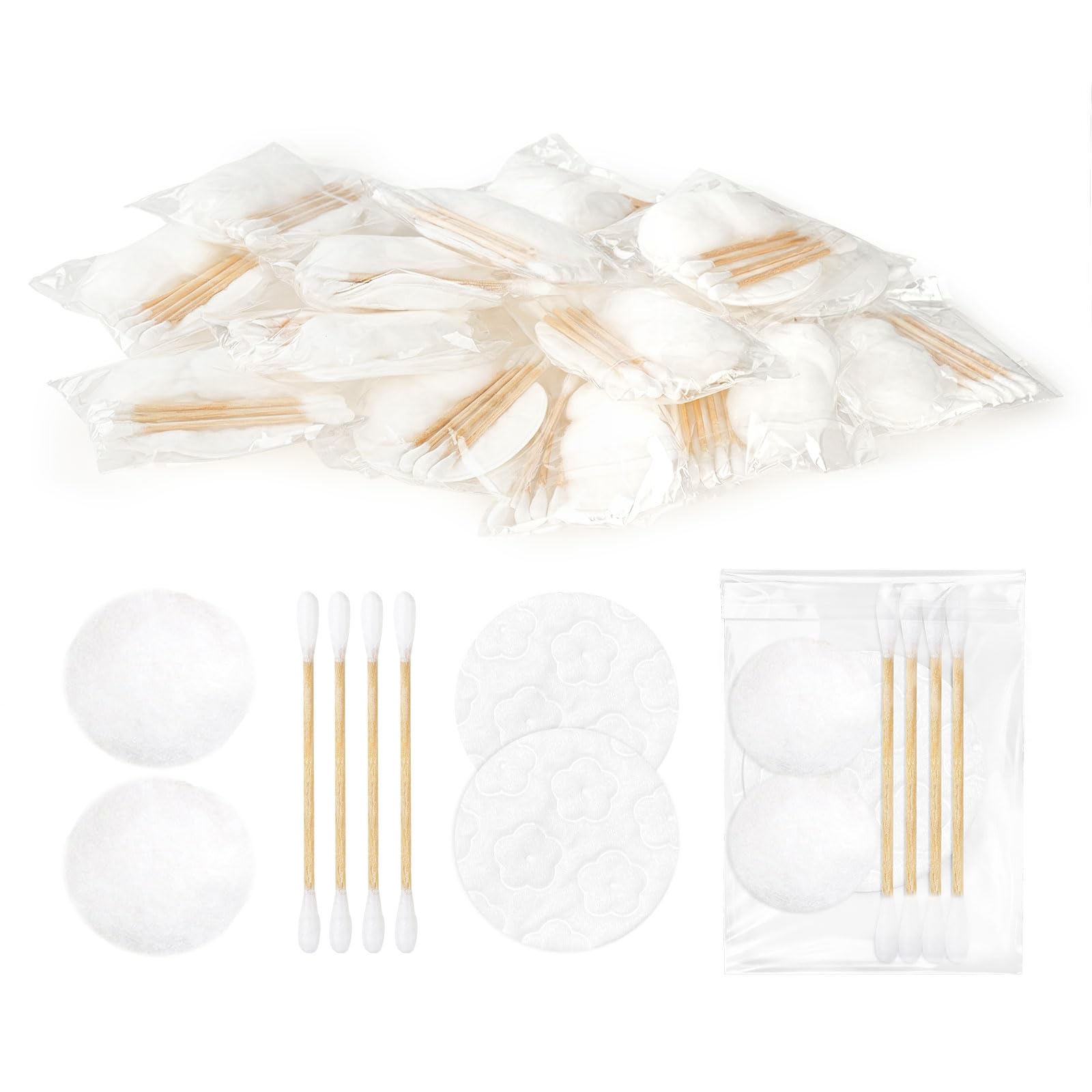 Twoworld Travel Cotton Swabs Set Portable,Vanity Kit Travel,Hotel Vanity Kit Individually Wrapped,Contain Cotton Rounds,Cotton Balls,Cotton Swabs for Ear,Cosmetics,Makeup Remover(Pack of 30)