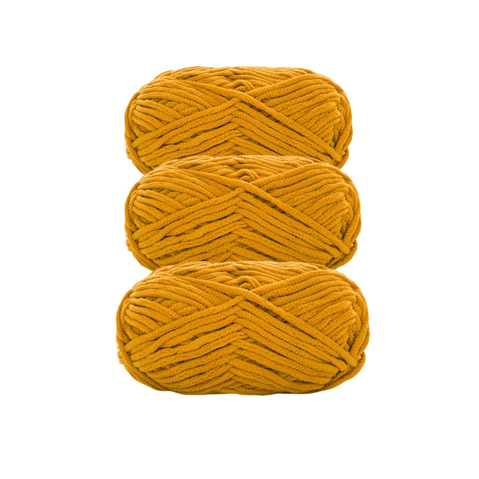 Soft Baby Wool for Knitting, 3 x 100g, Super Soft Velvet Chenille Yarn, Fluffy Soft Wool, Crochet Yarn for DIY Knitting Projects (33 Yellow) โ image 1