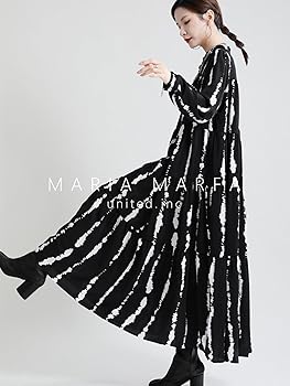 Amazon.co.jp: [MARIA MARFA] レディース モノクロ ワンピース ロング