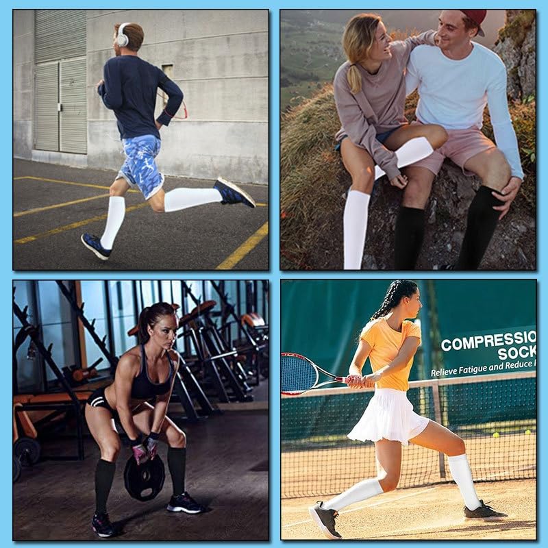 Chaussettes De Contention Unisexe Bas de Contention Couleur Unie Chaussettes de Compression Pour Hommes et Femmes, Idéales pour Vols, Voyages et Sports