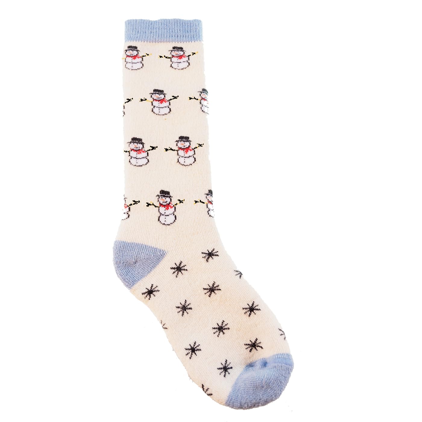 SnowStoppers Premium Holiday Alpaca Wool Socks for Kids (Youth Medium, White and Blue Snowman)