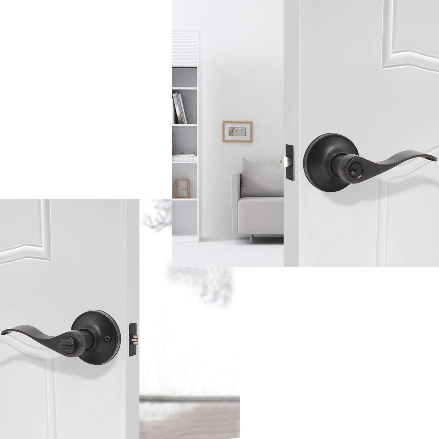 Modern Interior Door Levers KNOBWELL 2-Pack Brushed Bronze Privacy Door Levers - Interior Bed/Bath Handles, Reversible For Left/Right Doors Privacy Interior Door Handles 2 Pack
