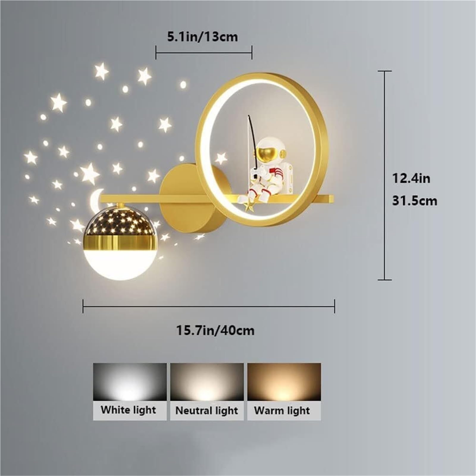 Kreatywna lampa ścienna astronauta, ściemnialna lampa LED z reflektorem gwiazd, lampa ścienna z połowy wieku, lampka nocna do pokoju dziecięcego, pokoju zabaw, kostka