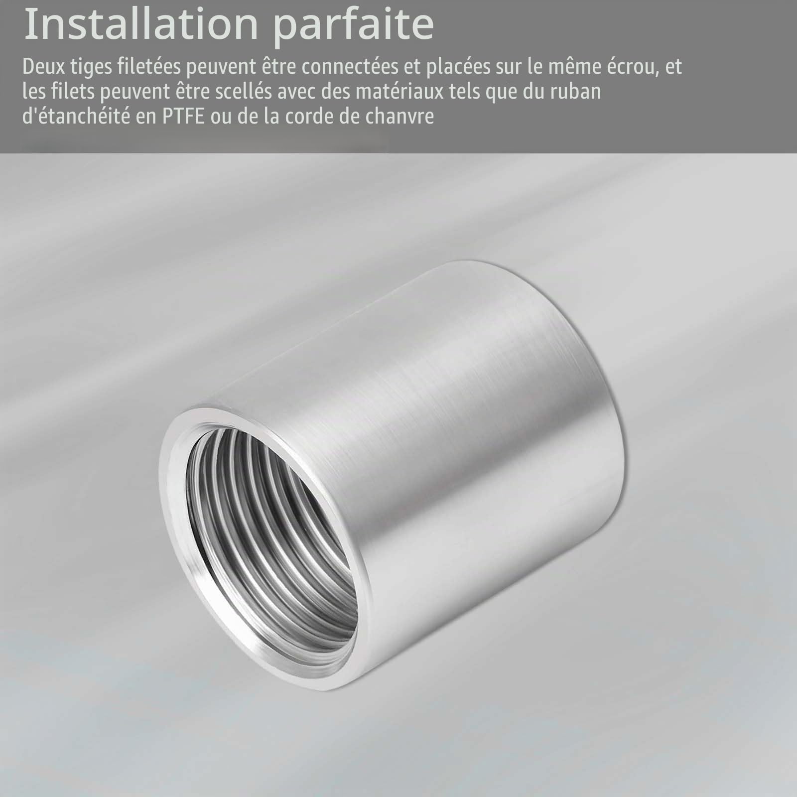 6 pièces Manchon en acier inoxydable,Raccord droit en acierinoxydable,Raccords droits enacierinoxydable,Raccord fileté droit,Raccords femelles,DN15,convient pour tuyaux,drains,réservoirs d'eau