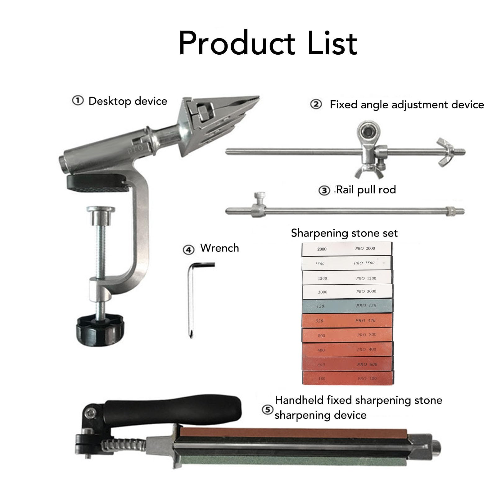 Kit per affilare l'affilatrice ad angolo fisso Morsetto a vibrazione da 360 gradi 10 Pietre per affilare in corindone bianco di affilatura per utensili da cucina e da chef