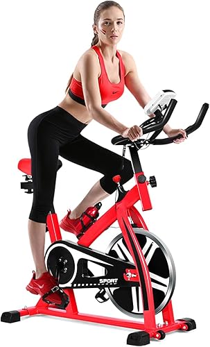 Sporfit - Bicicleta estática para interiores, volante de 17 libras, capacidad de peso de 330 libras, bicicleta estacionaria con pulso cardíaco, para