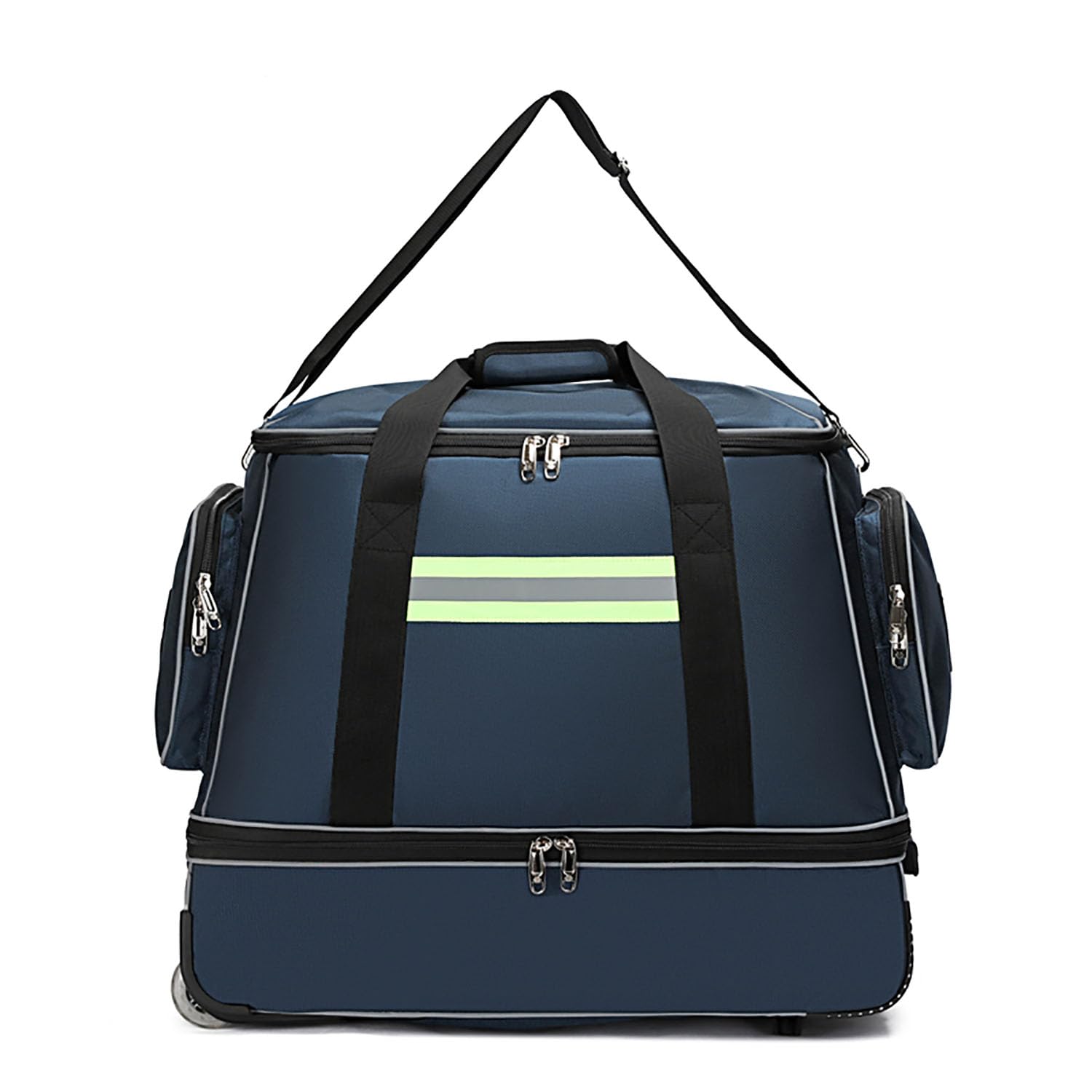 Bolsa médica rodante con asa reflectante, telescópica y correa para el hombro, bolsa vacía de primeros auxilios para bomberos, rescate al aire libre, senderismo, azul marino, S