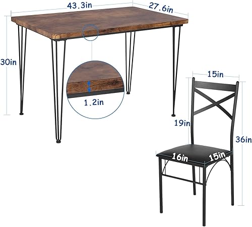 Miniatura 6 de VECELO Juego de mesa de comedor de cocina para comedor, rincón de desayuno, 4 sillas con marco de metal de poliuretano, rectangular, juego de 5,