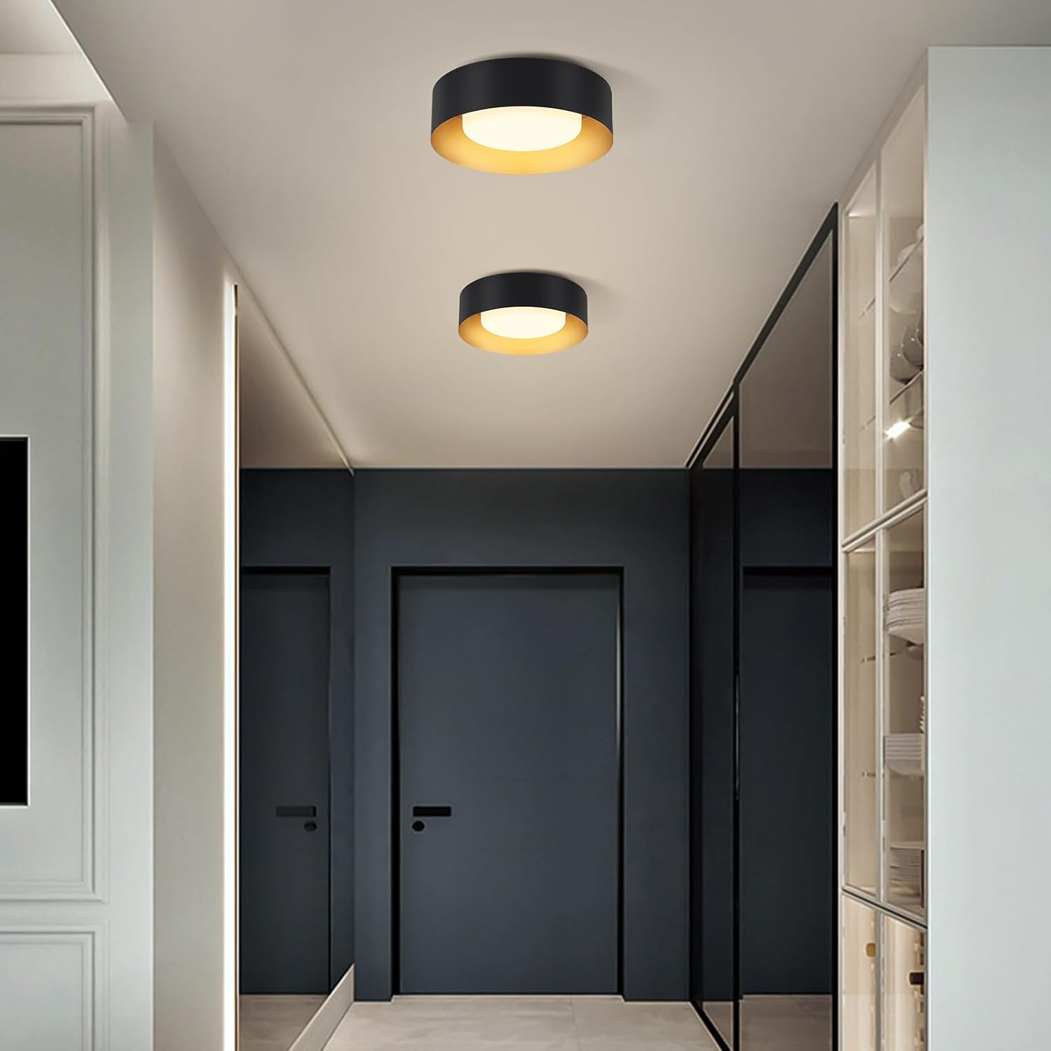 Modern Flush Mount Ceiling Lights,Minimalist 12.5IN Round Close to Ceiling Light Fixture,Black and Gold Metal Ceiling Lighting Lamp for Entryway,Hallway,Kitchen,Bedroom