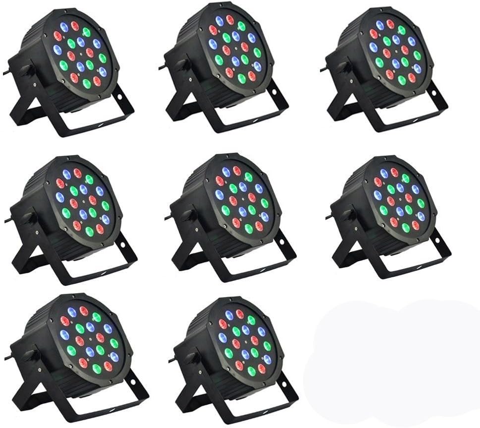 8 Piece Up-Lighting - Full RGB Color Mixing LED Flat Par Can - 18 LEDs per light - Red, Green and Blue color mixing - Up-Lighting - Stage Lighting - Dance Floor Lighting