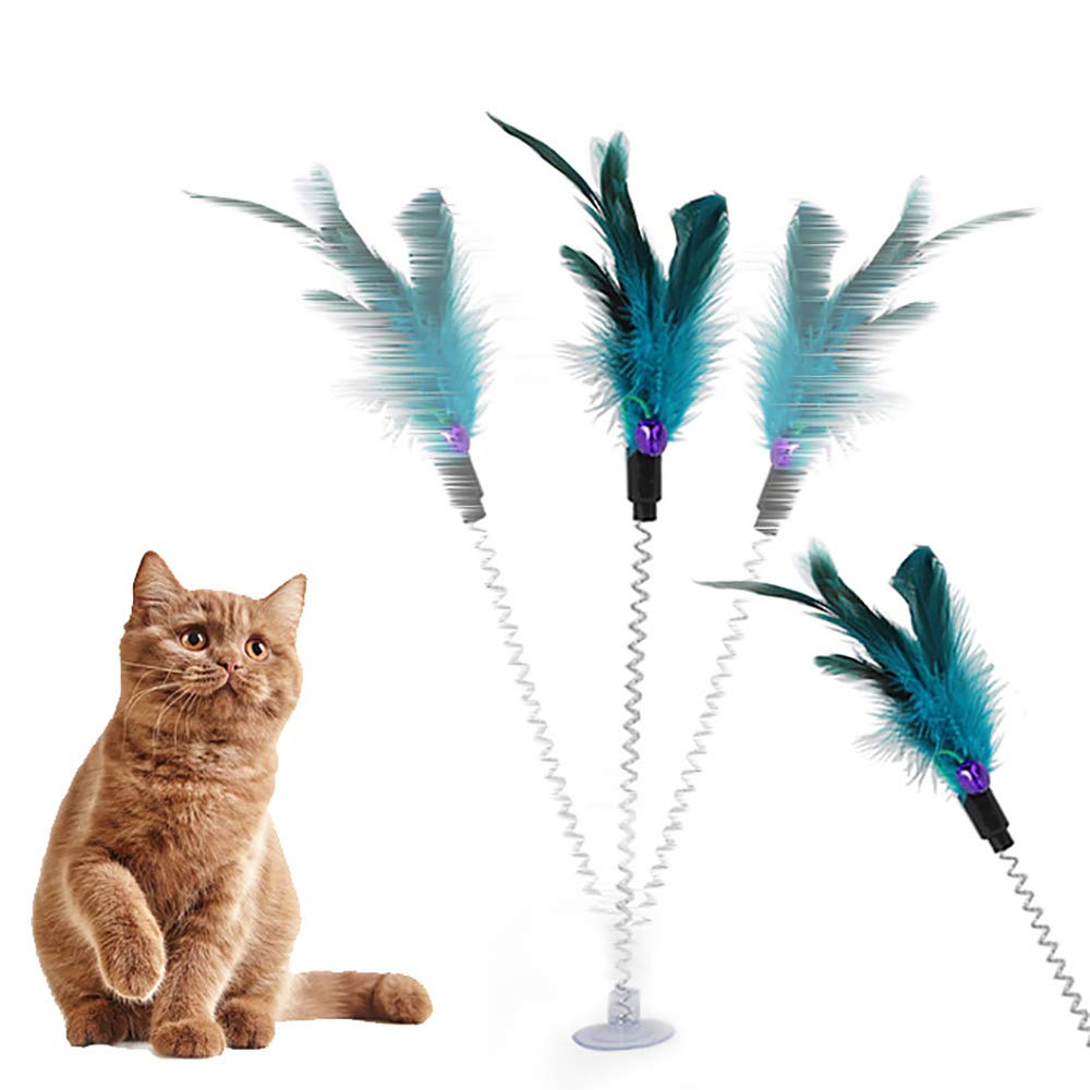 Amazon | 猫おもちゃ 羽 猫じゃらしベル付吸盤ばね 然鳥の羽棒鈴付き