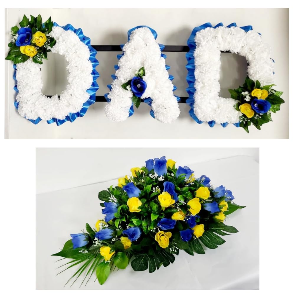 DAD/Any 3 letters with Coffin Spray Artificial Silk Funeral Tribute Name Flowers Letter Wreath Memorial