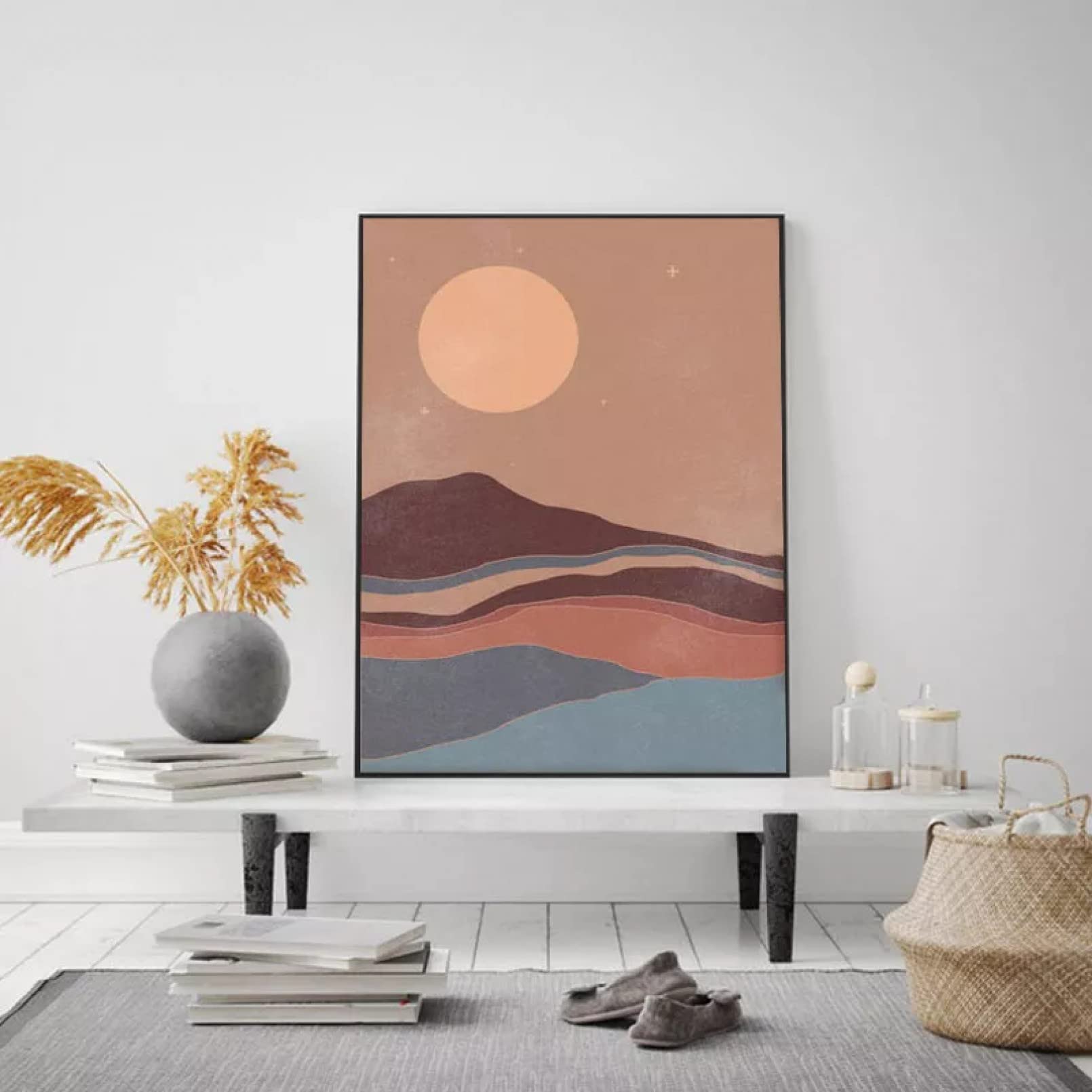 Lienzo moderno de sol y luna, cuadro abstracto bohemio con impresión de alta calidad