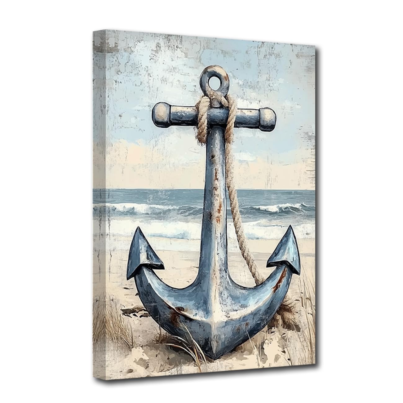 CCWACPP Nautical Wall Decor Anchor Canvas Wall Art Coastal Pictures Print Beach Painting Ocean Theme Posters Bathroom Office Nautical Decor Framed (40L x 60W cm)