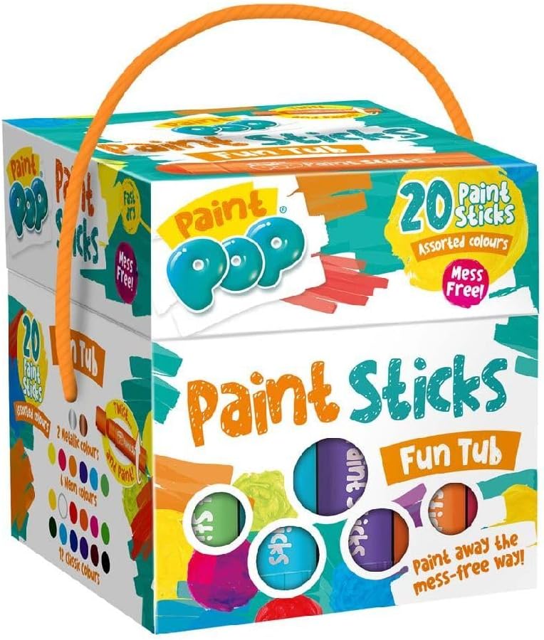 Paint Pop Paint Sticks For Kids - 20 Pack Assorted Colours & Fun Storage Tub - Twist & Paint, Mess-Free, Fast Drying Action, Easy Clean Up, Vibrant Colours, Multi-Surface