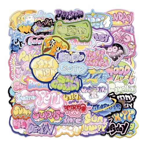 50枚 カートゥーン落書きアルファベットステッカー 手帳素材 スマホケース ノート スケボー スーツケース おしゃれ人気 タイポグラフィーテーマ 防水デコ ギフト DIY 水筒 PC 耐水性PVC