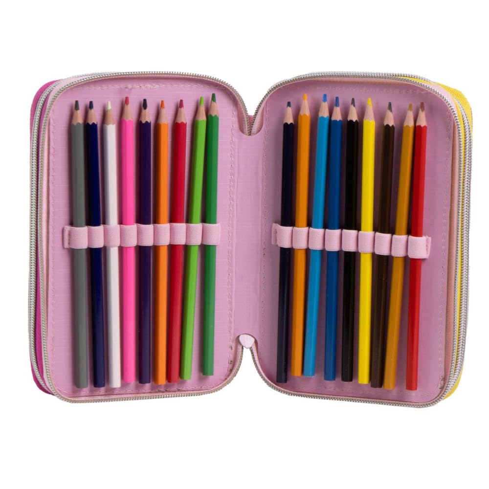 CARTOON School Pencil Case 3 Zip Triple Multi-Compartment Complete 44 Pieces Colours Giotto Children's Stationery, Barbie, 12,5 x 6,5 x 19,5 cm, Pencil Cases - Image 3